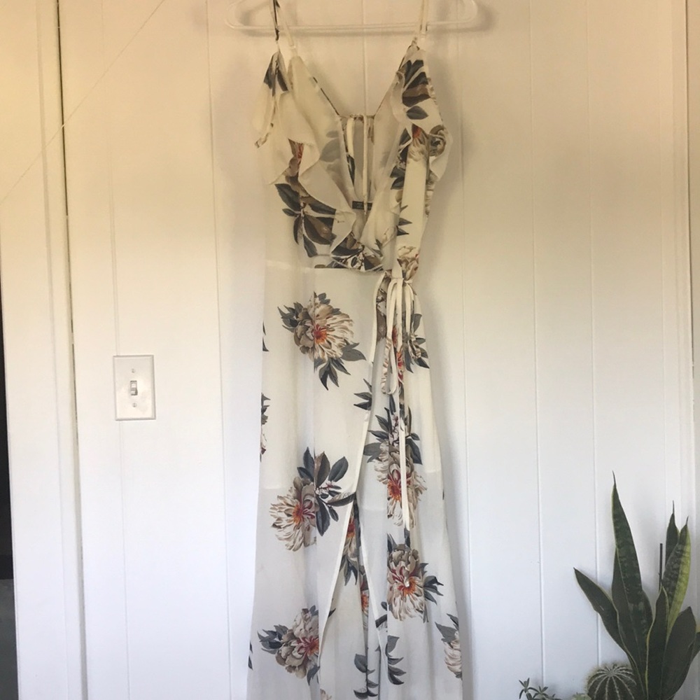 White Floral Wrap Dress